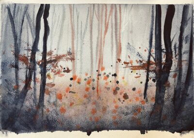 Krajina lesa akvarelem, kurzy akvarelu v Brně