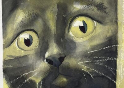 Malbu kočky technikou akvarelu namalovala kurzistka akvarelu Start-Art.
